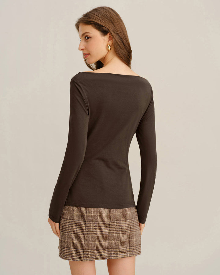 Coffee Ruched Knit Tee