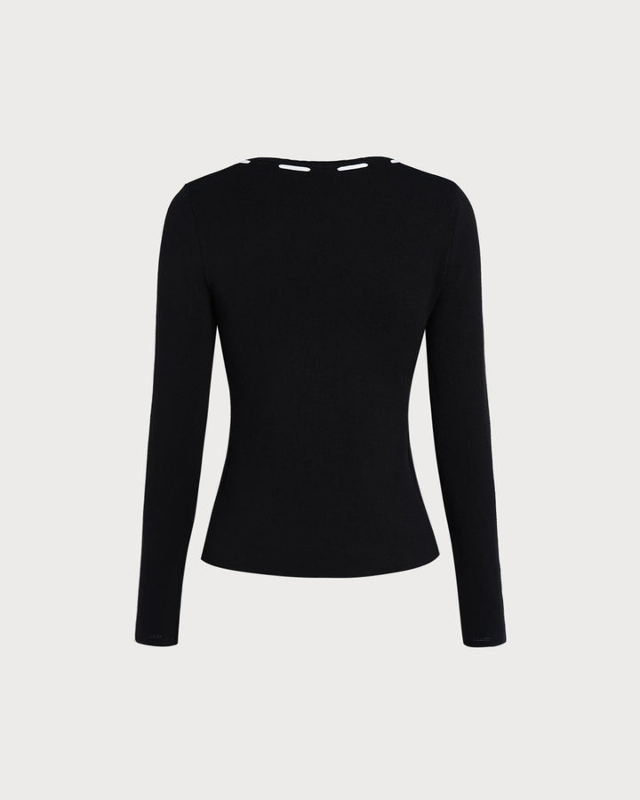 Black Square Neck Viscose Knit Top