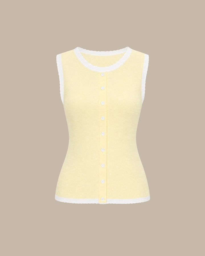 Yellow Contrasting Button Knit Tank
