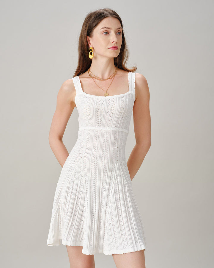 White Sleeveless Textured Mini Dress