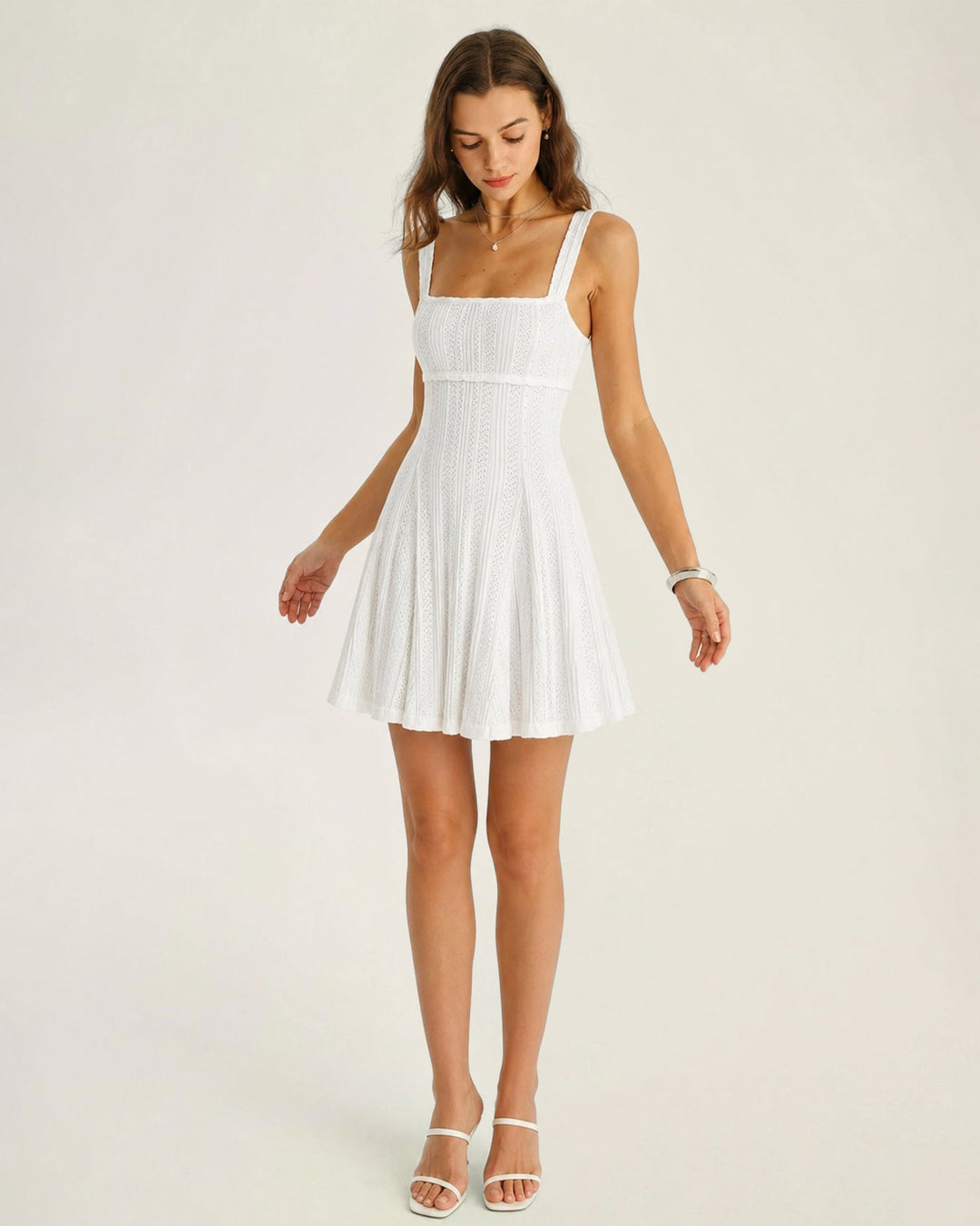 White Sleeveless Textured Mini Dress