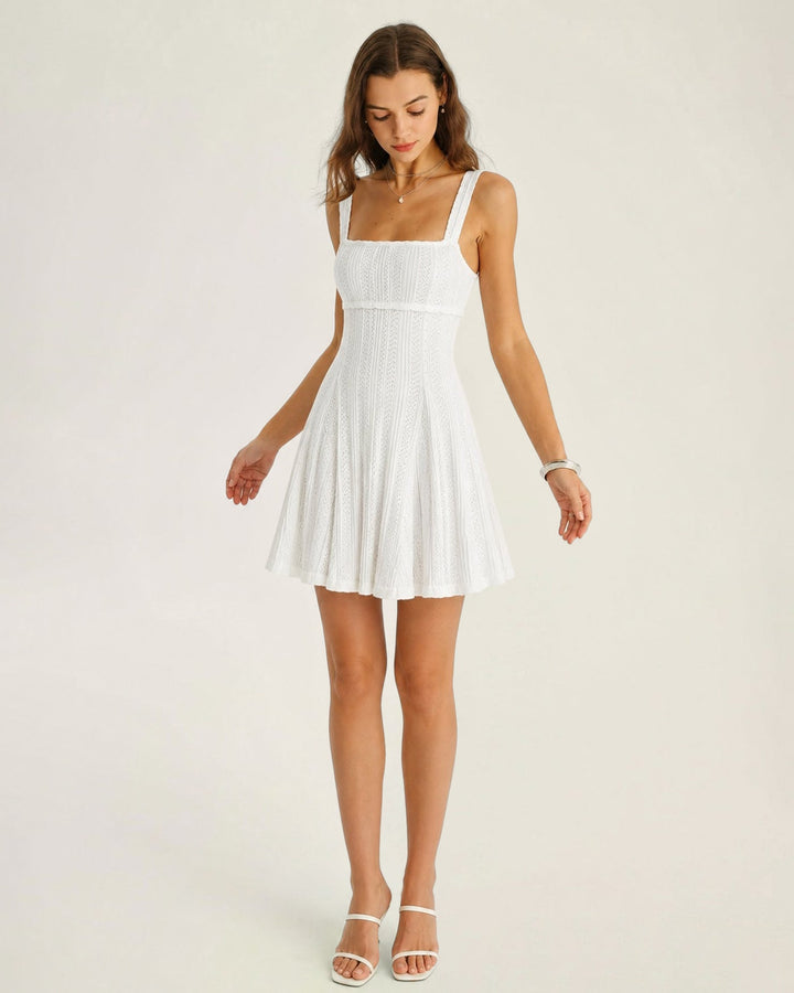 White Sleeveless Textured Mini Dress