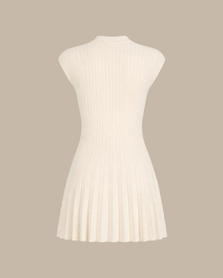 Apricot Mandarin Collar Mini Sweater Dress