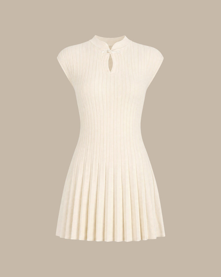 Apricot Mandarin Collar Mini Sweater Dress