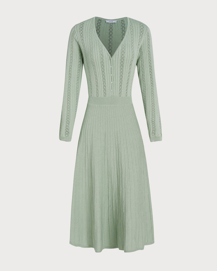 Green V Neck Viscose Sweater Dress