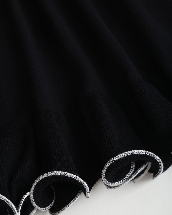 Black Ruffle Ribbed Sweater Mini Dress