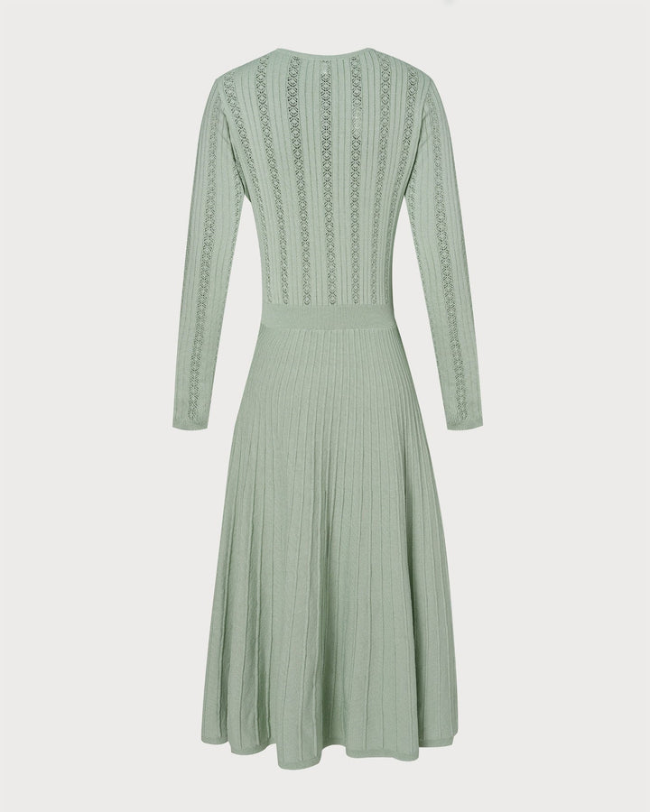 Green V Neck Viscose Sweater Dress