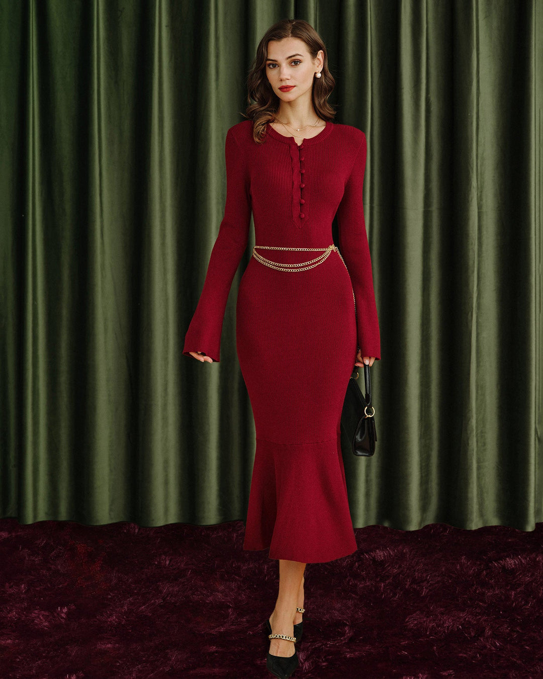 Wine Red Mermaid Sweater Dresses