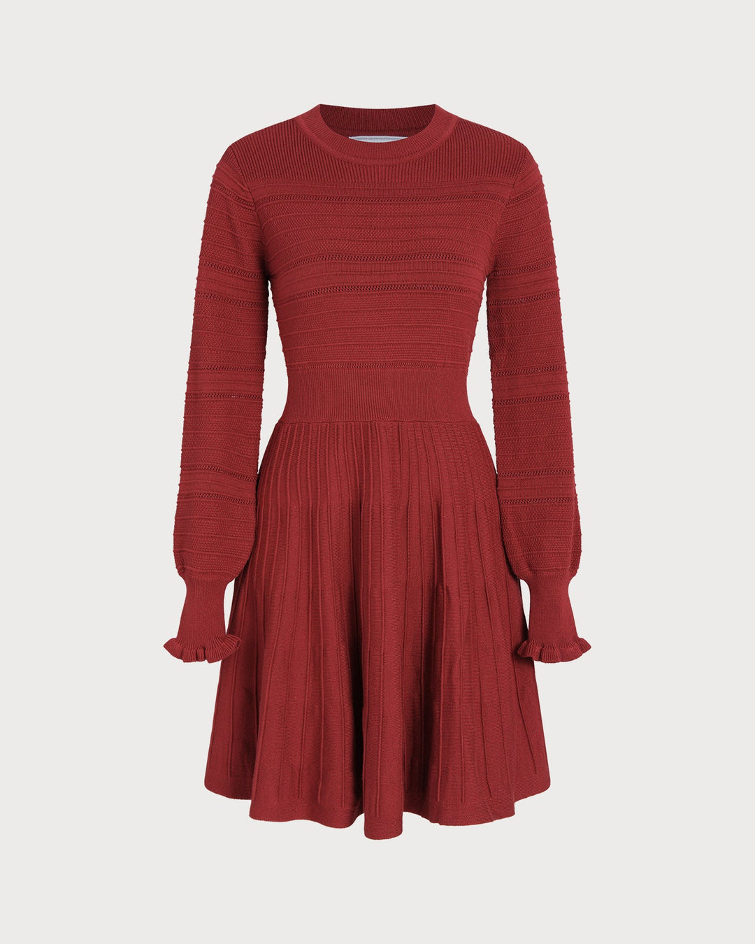 Wine Red Lantern Sleeve A-Line Sweater Dress