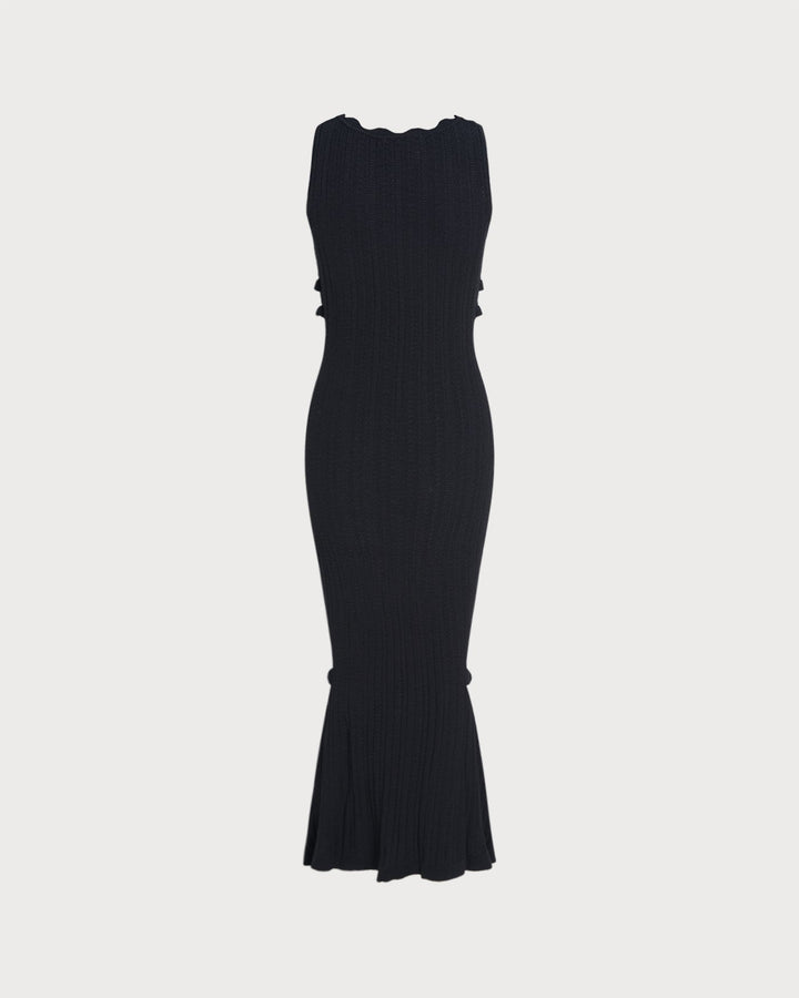 Black V Neck Mermaid Sweater Maxi Dress