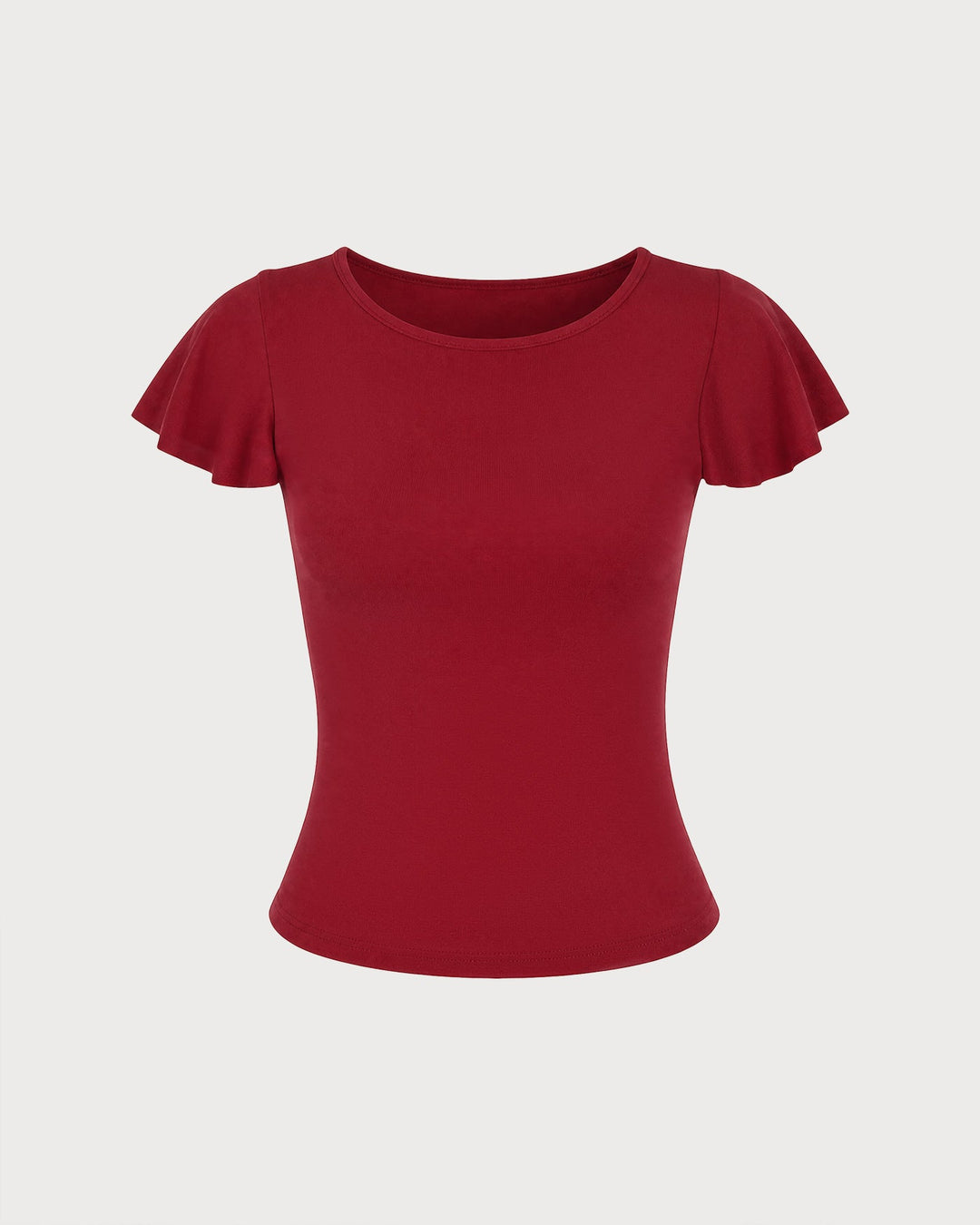 Red Solid Boat Neck Knit Tee
