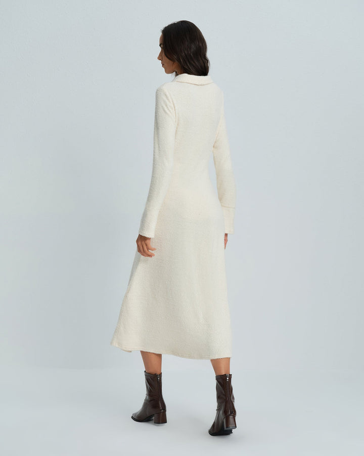 Apricot Collar Bell Sleeve Midi Dress