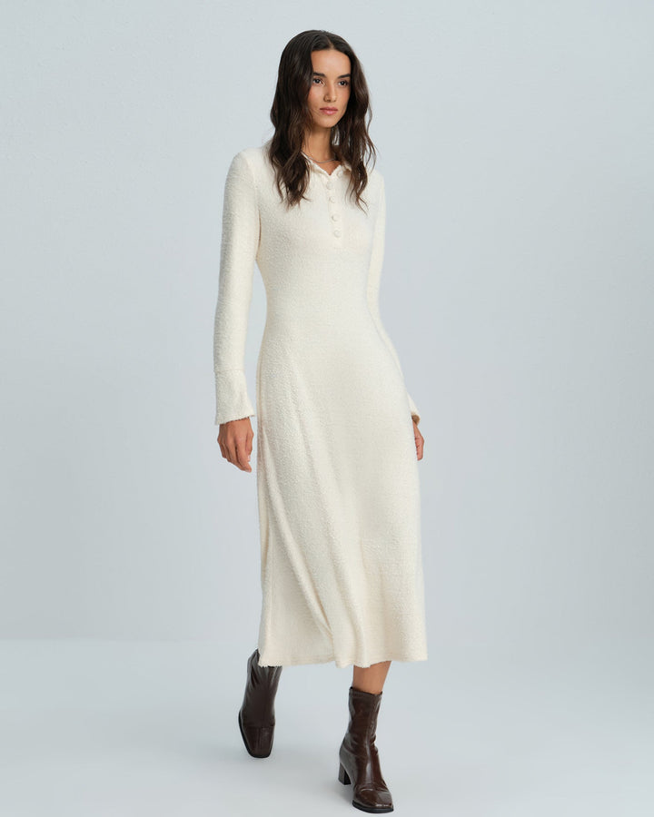 Apricot Collar Bell Sleeve Midi Dress