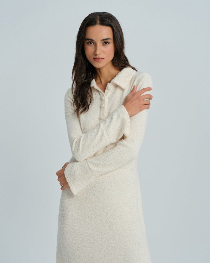 Apricot Collar Bell Sleeve Midi Dress