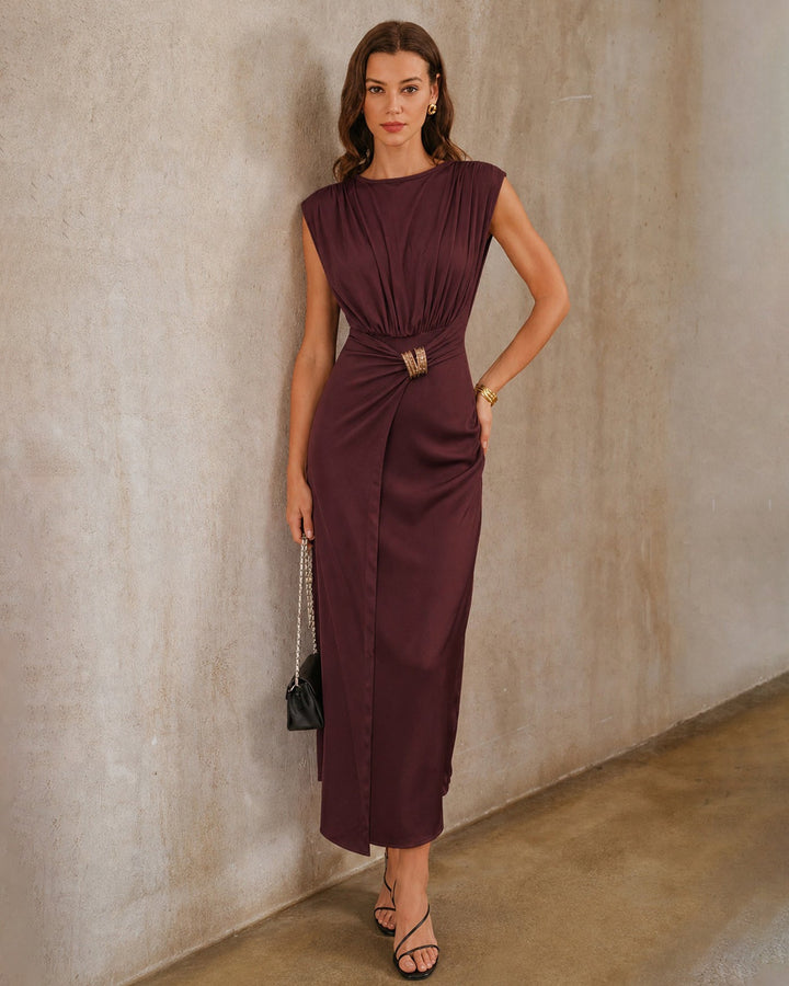 Wine Red Boat Neck Tunic Maxi Dress