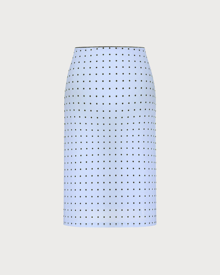 Blue Polka Dot Splicing A-Line Skirt