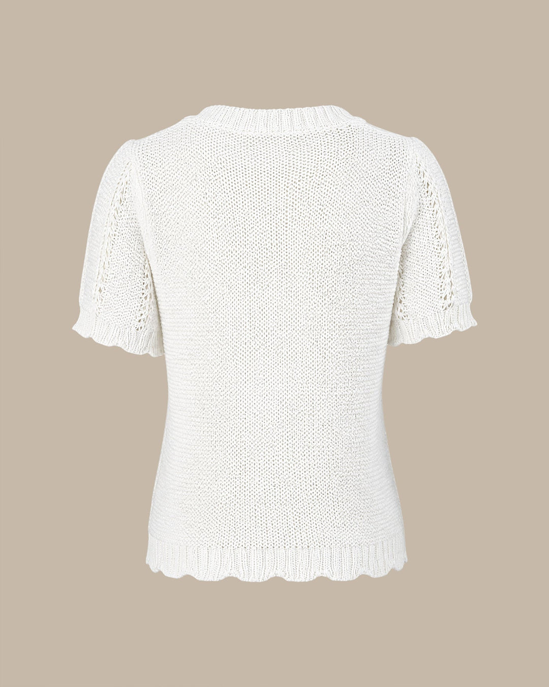 White Round Neck Textured Knit Sweater