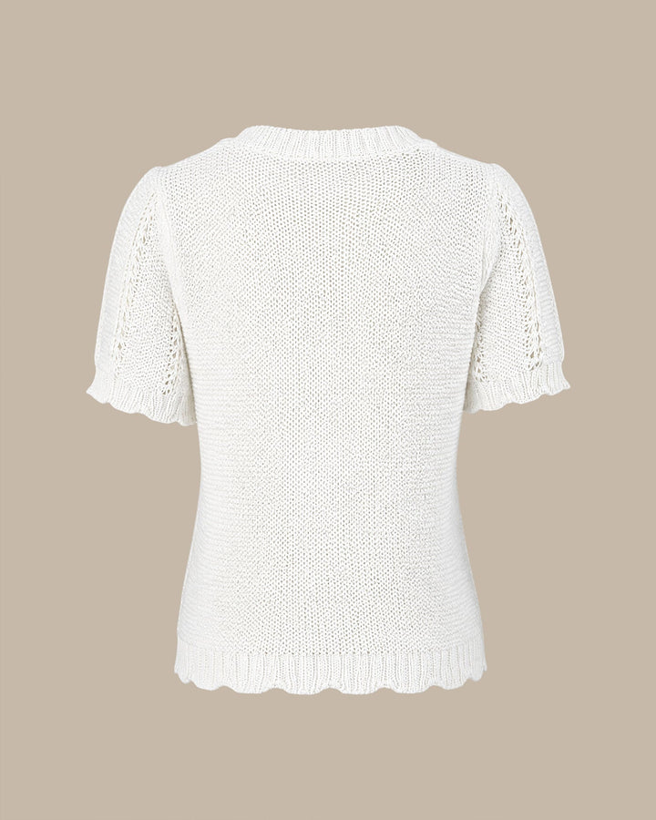 White Round Neck Textured Knit Sweater