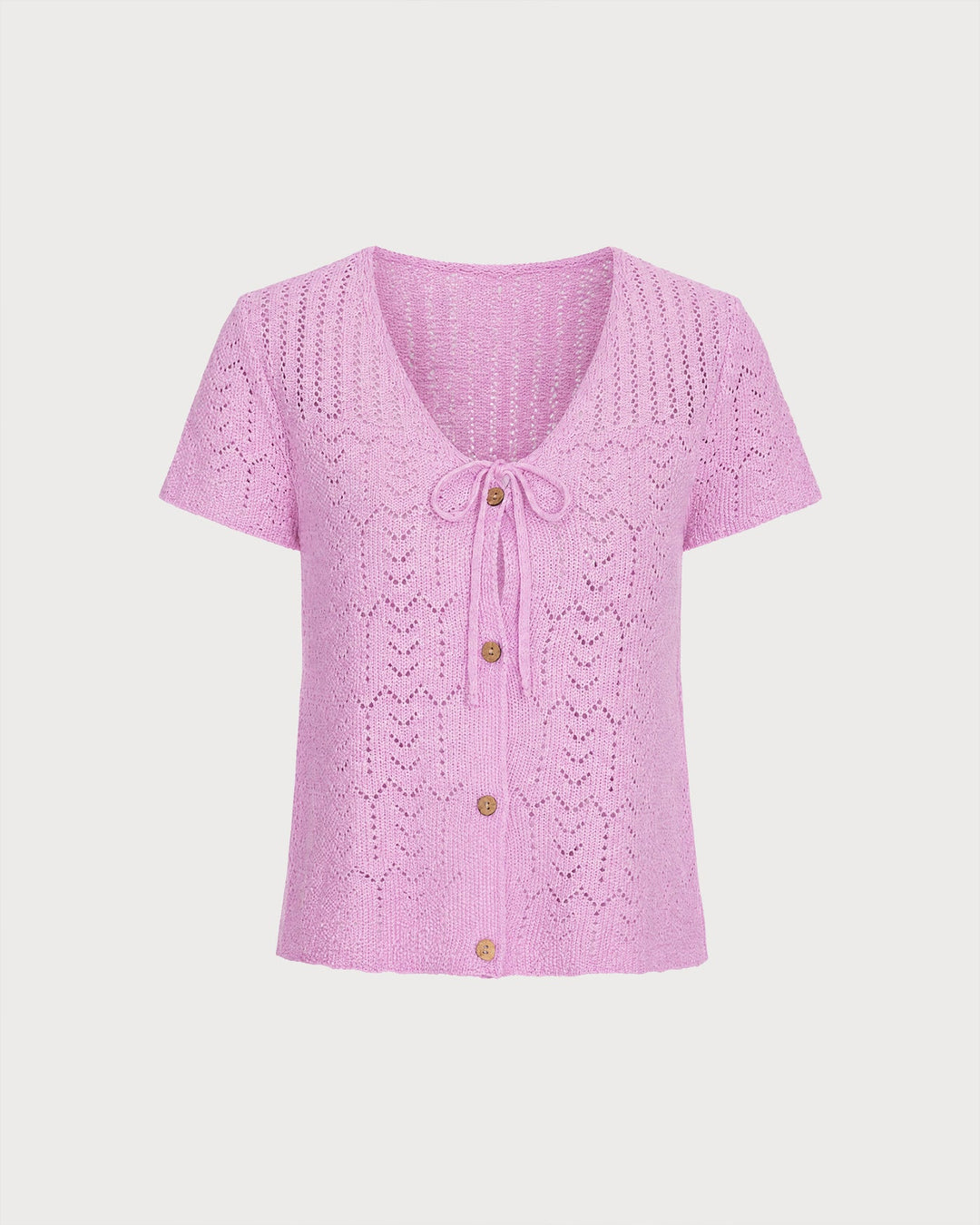 Purple V Neck Textured Button Knit Cardigan