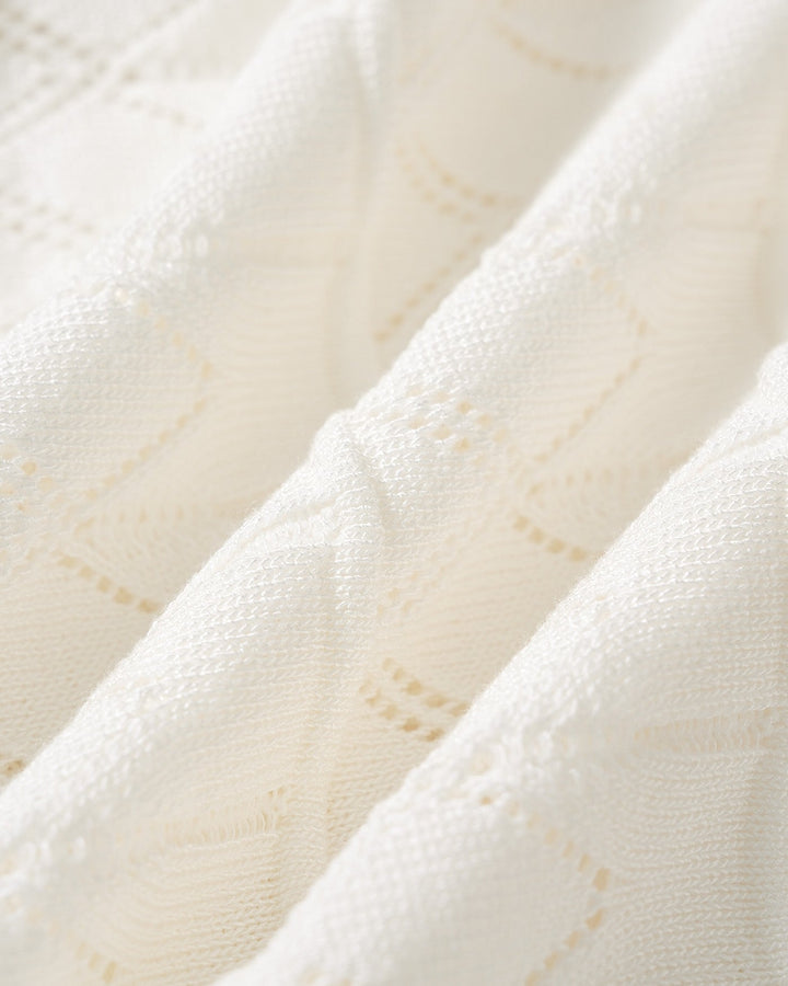 Off White Solid V Neck Textured Sweater