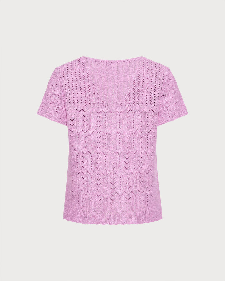 Purple V Neck Textured Button Knit Cardigan