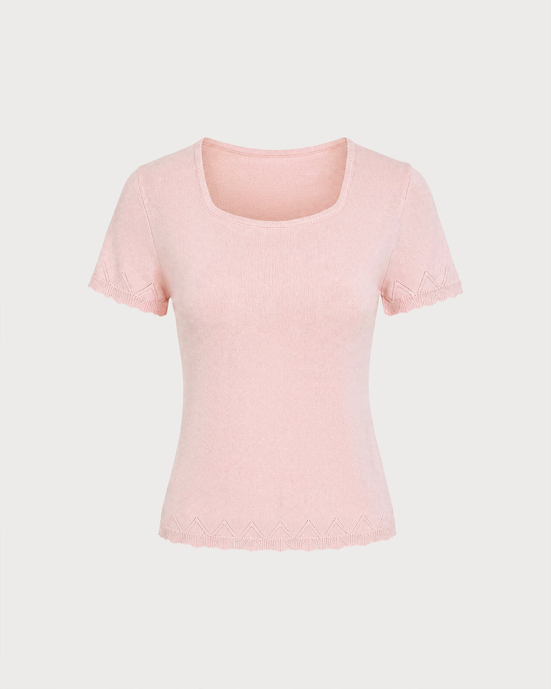 Pink U Neck Textured Knit Sweater
