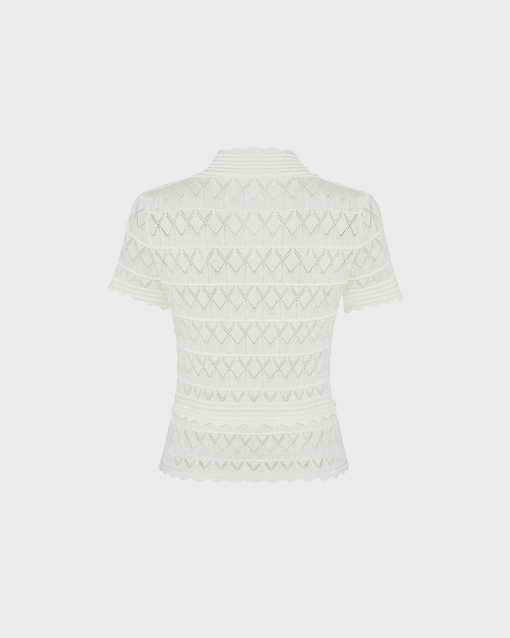 Off White Solid V Neck Textured Sweater