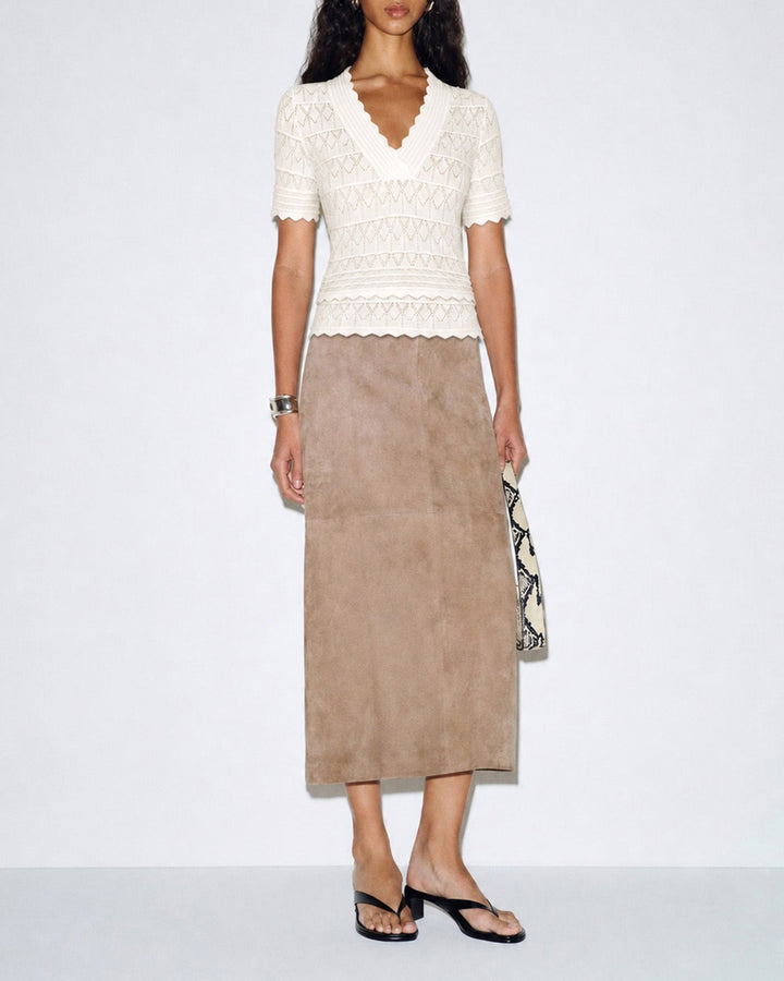 Off White Solid V Neck Textured Sweater
