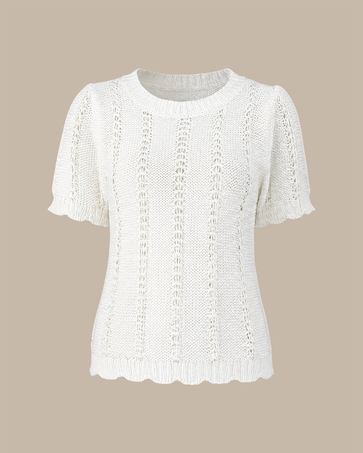 White Round Neck Textured Knit Sweater