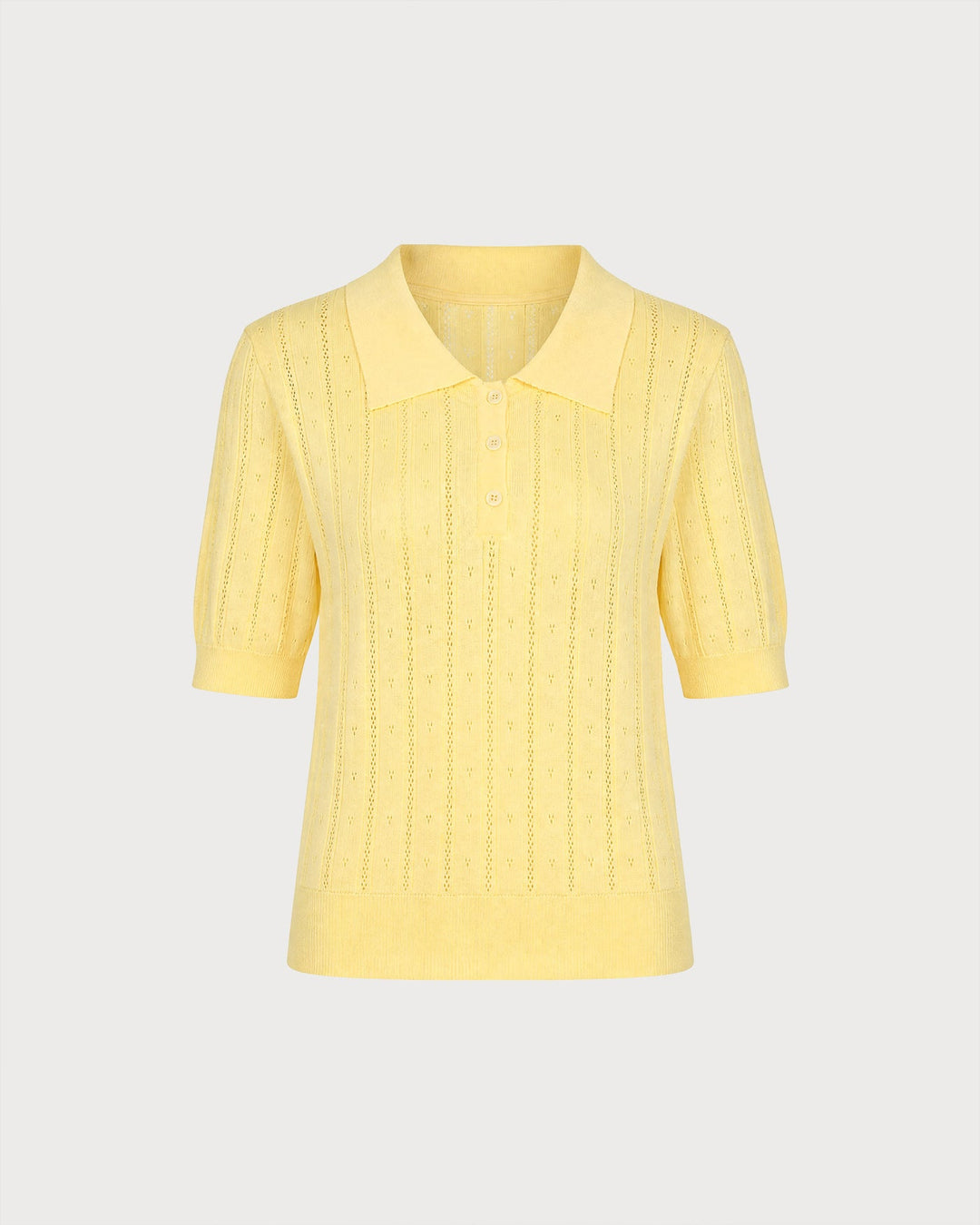 Yellow Collar Button Textured Sweater