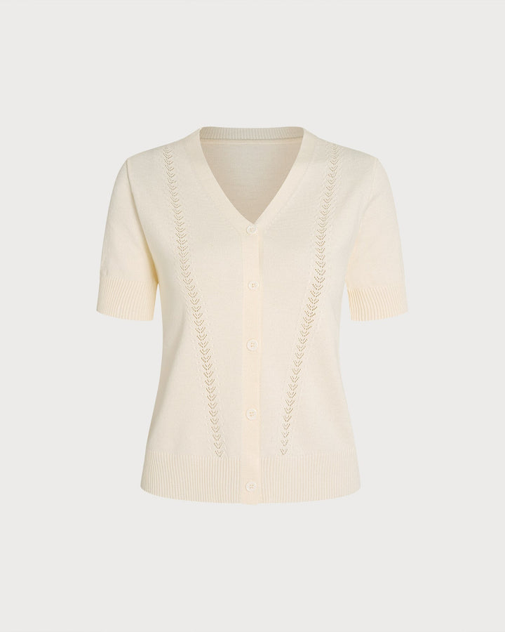 Apricot V Neck Button Knit Cardigan