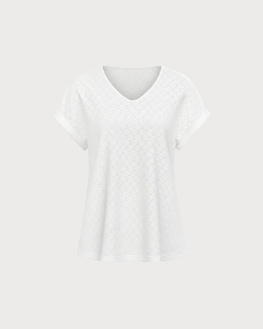 White V Neck Cut Out Textured Tee