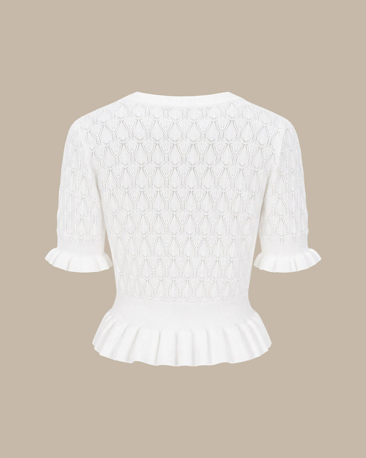 White Round Neck Textured Sweater