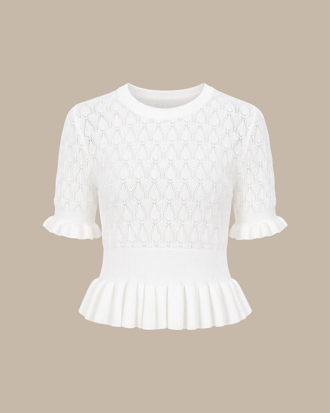 White Round Neck Textured Sweater