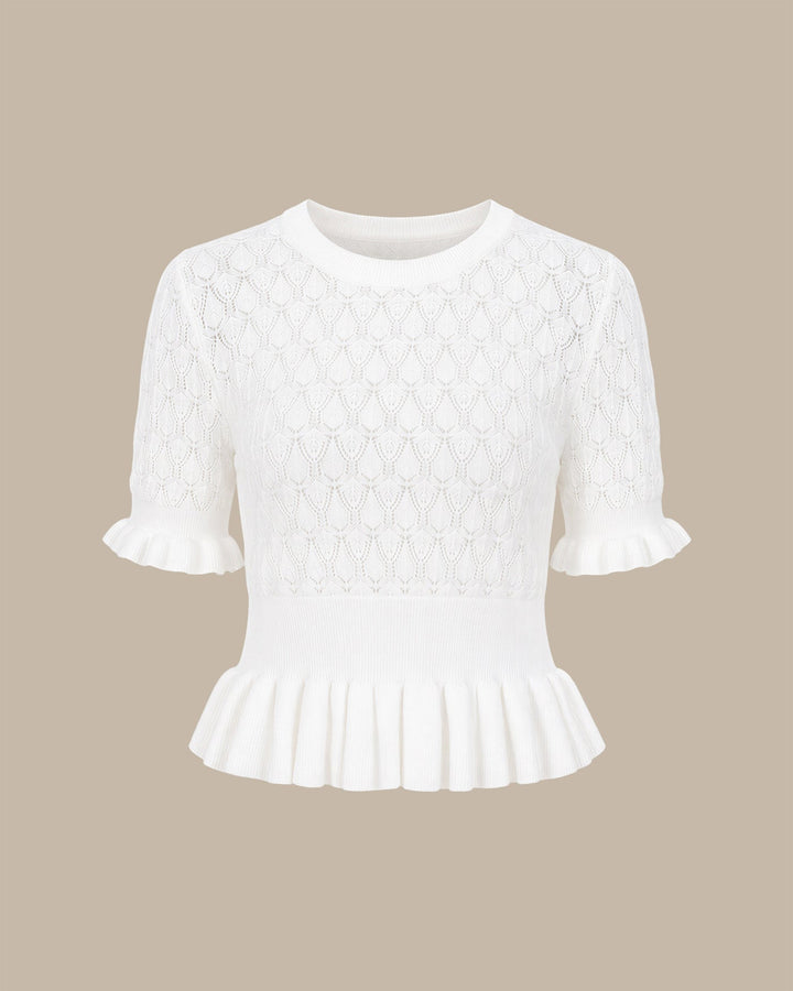 White Round Neck Textured Sweater