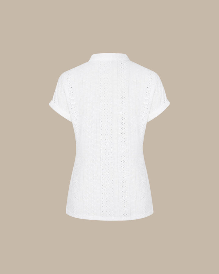 White V Neck Textured Cut Out Tee