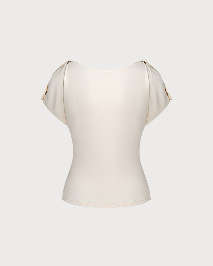 Apricot Cowl Neck Button Knit Tee