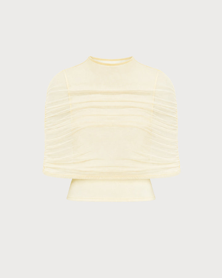 Apricot Turtle Cowl Sleeve Ruched Tee