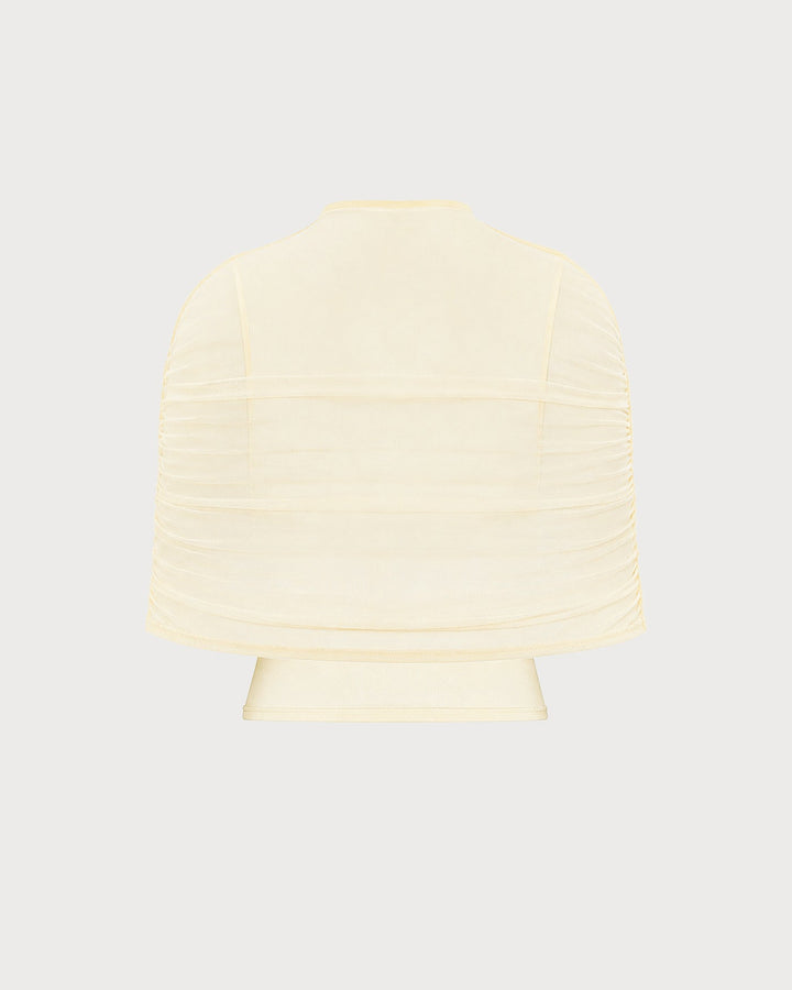 Apricot Turtle Cowl Sleeve Ruched Tee