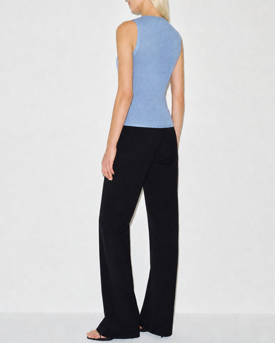 Blue V Neck Textured Knit Tank Top