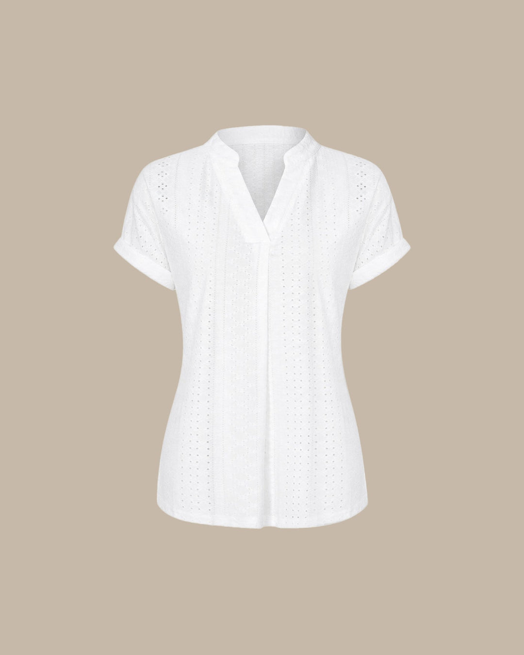 White V Neck Textured Cut Out Tee