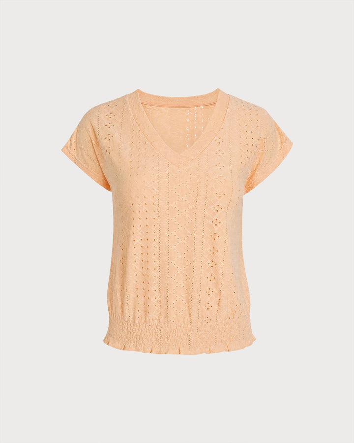 Yellow V Neck Ruched Textured Tee