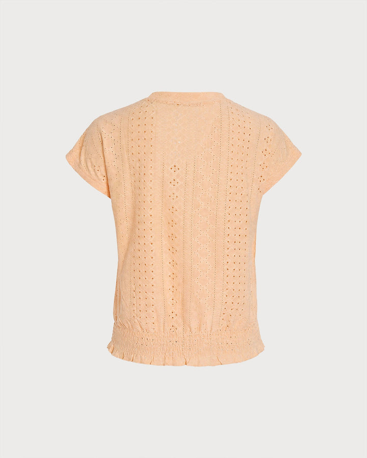 Yellow V Neck Ruched Textured Tee