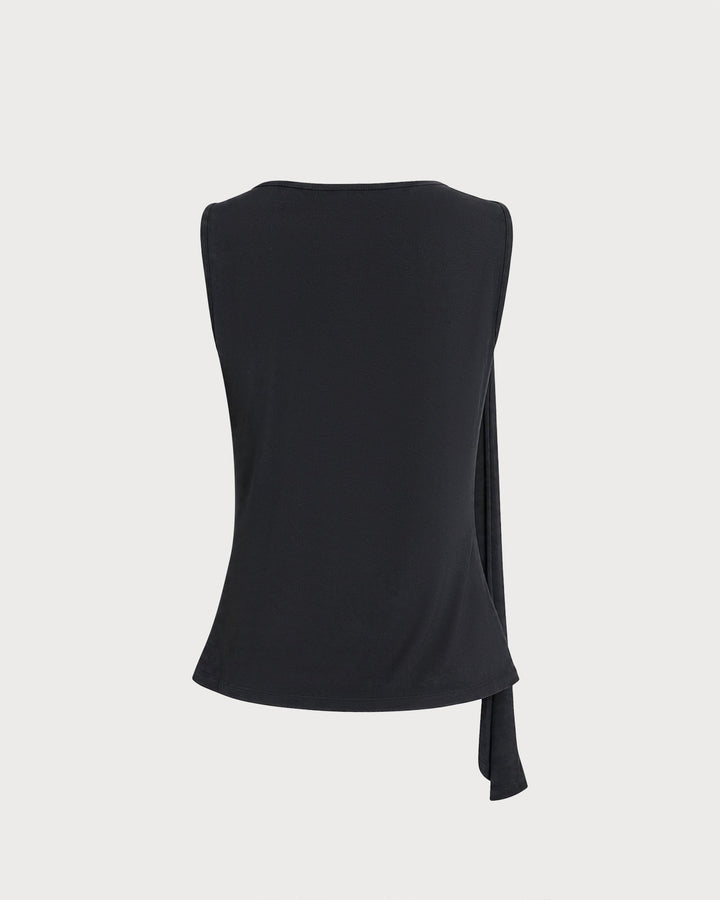 Black Boat Neck Knit Tank Top