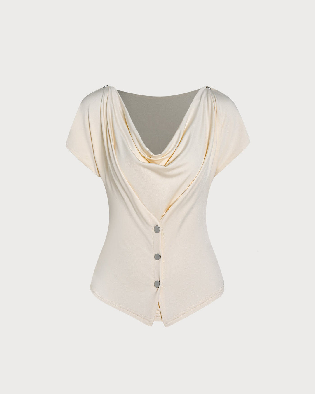 Apricot Cowl Neck Button Knit Tee