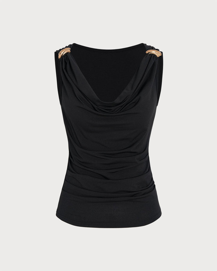 Black Cowl Neck Sleeveless Tank Top