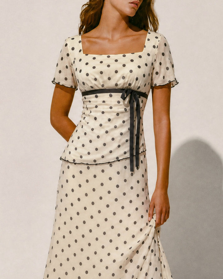 Apricot Square Neck Polka Dot Two-Piece Set