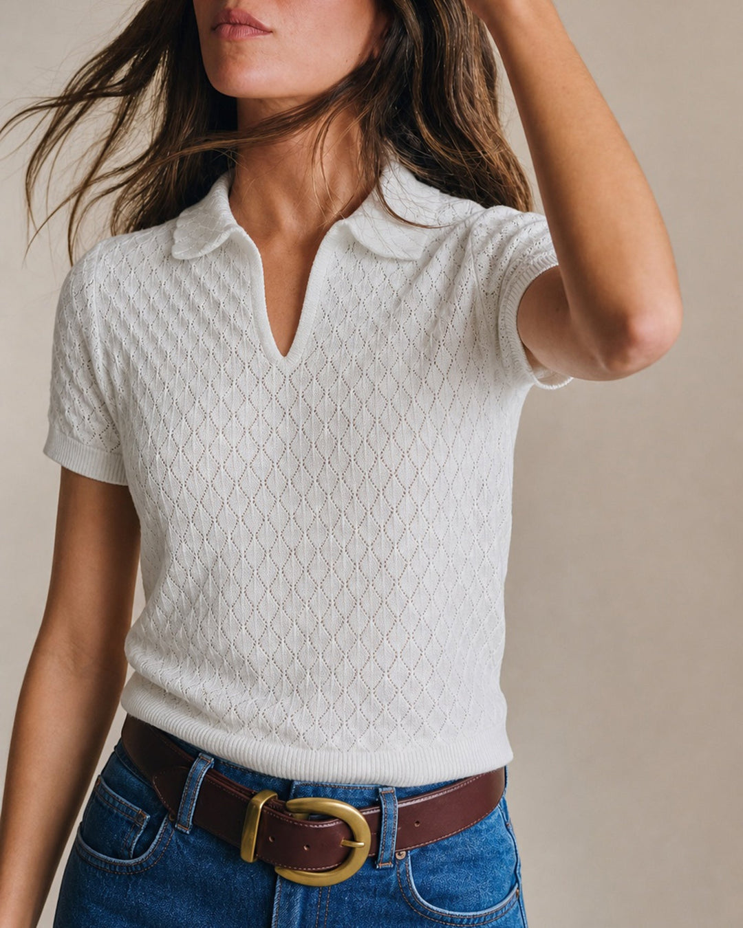 White Cut Out Textured Tee