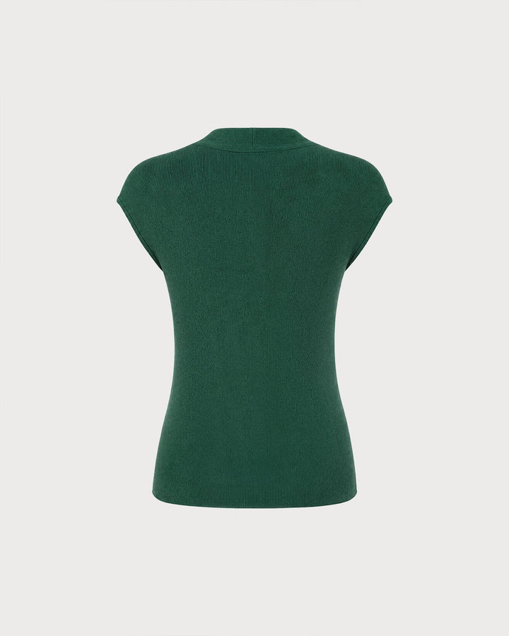 Green V Neck Textured Knit Tank Top