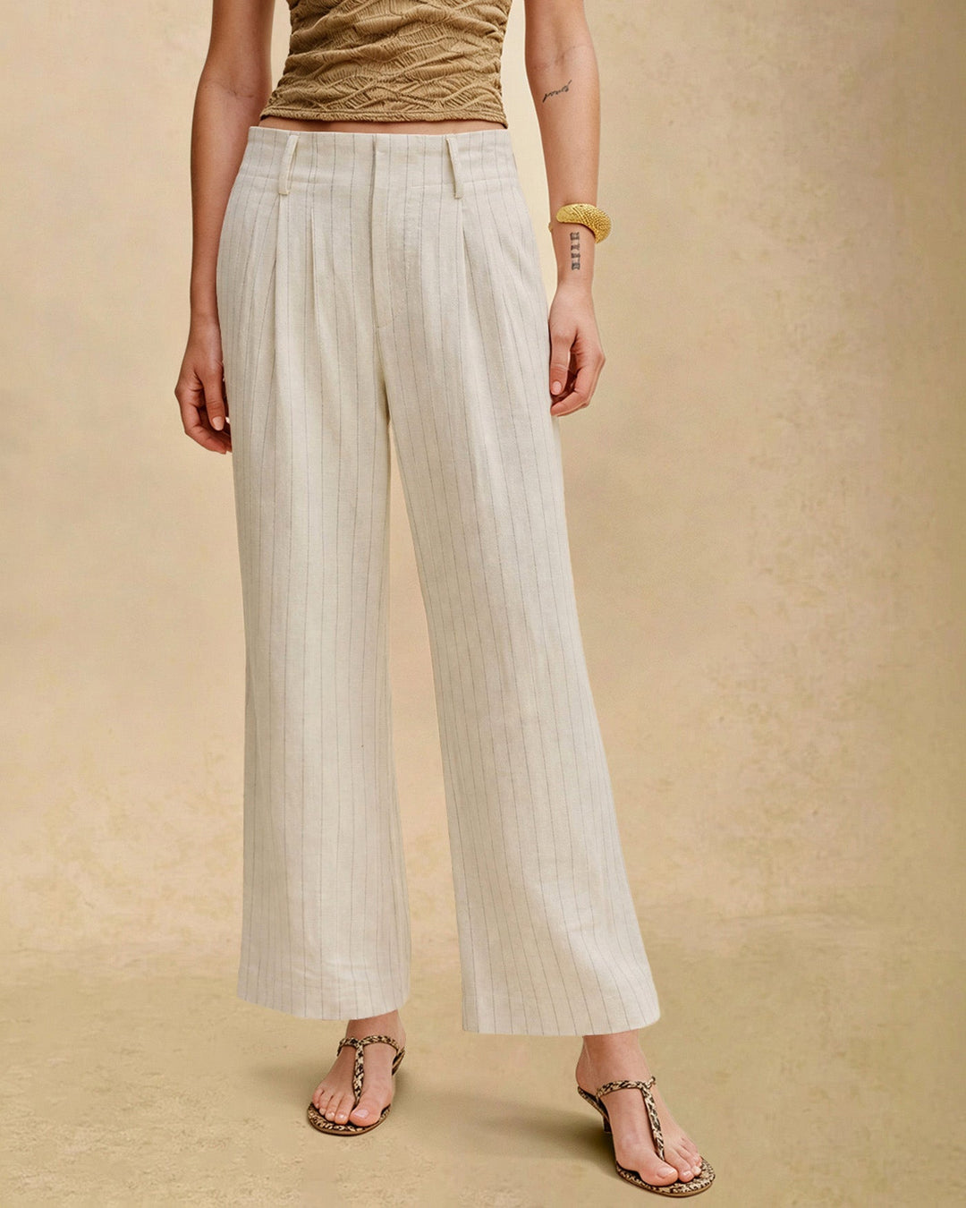 Apricot Elastic Waist Pockets Straight Pants